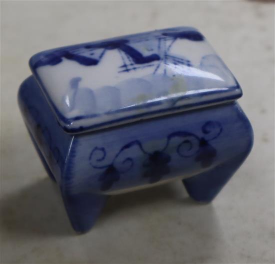 A Masons blue and white wash jug, an umbrella stand and another small item